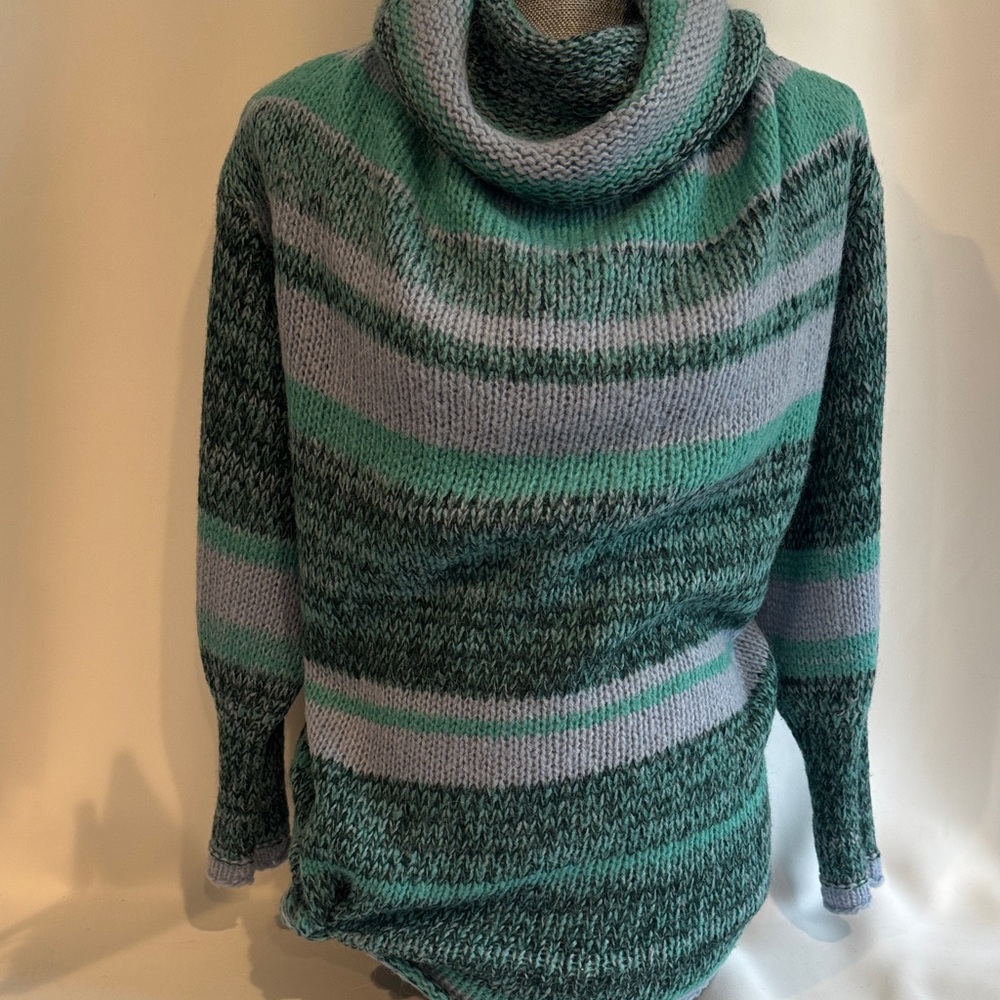 Free People Cozy Green,lavender,black striped Cowl Neck Sweater Size -M